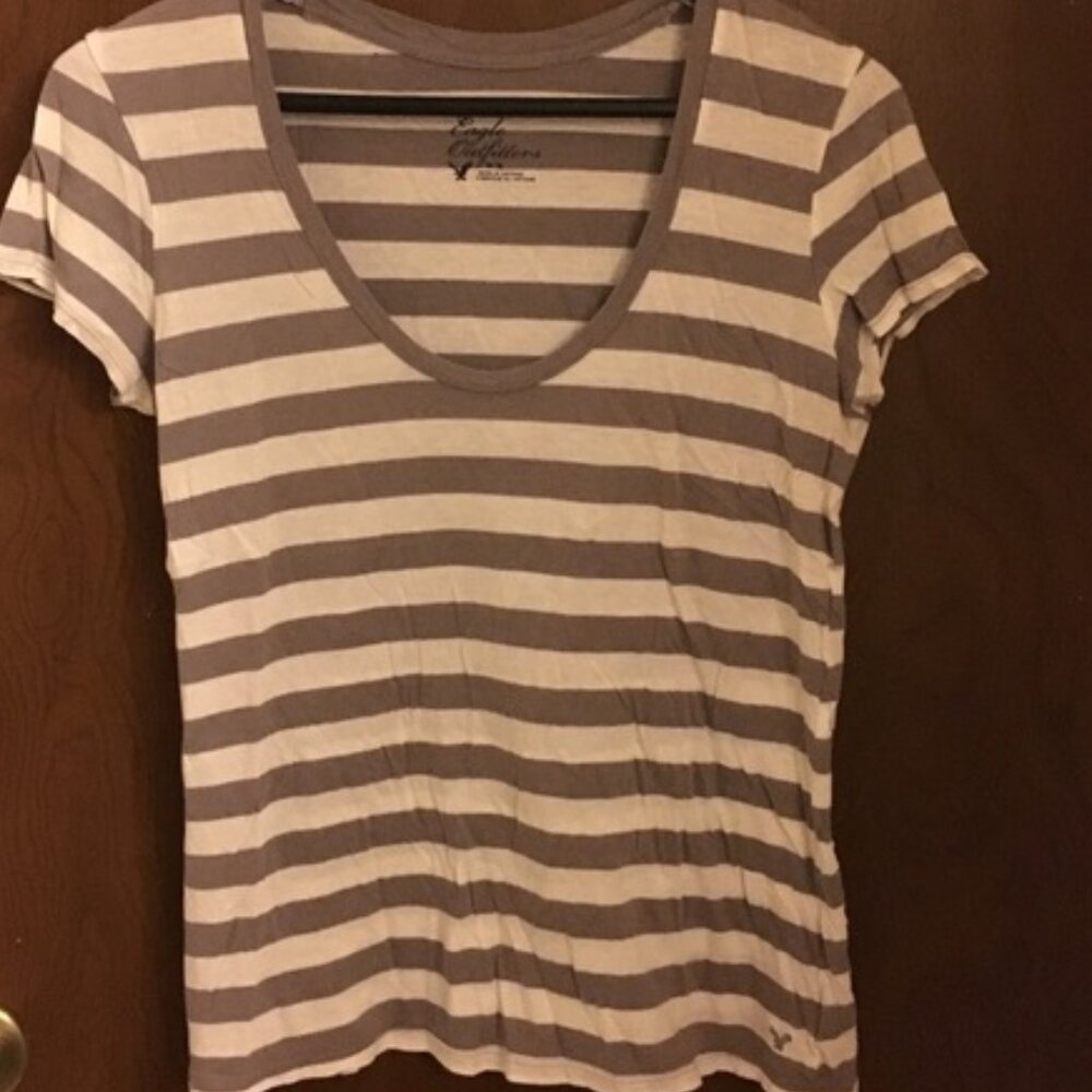 Y2K AEO Purple & White Stripe Tee